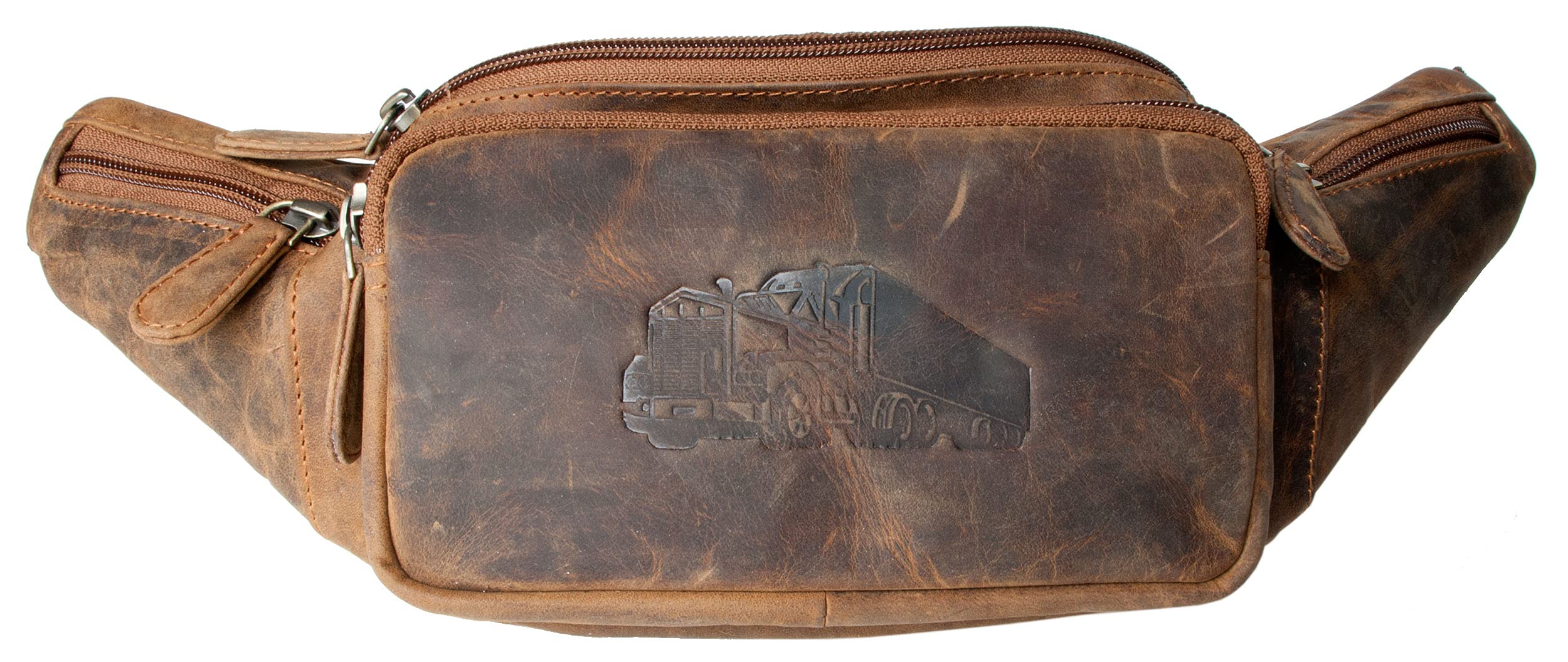 Genuine Leather Belly Bag with a Truck - Waist Pack - Kidney Bag - Bag for Truckers