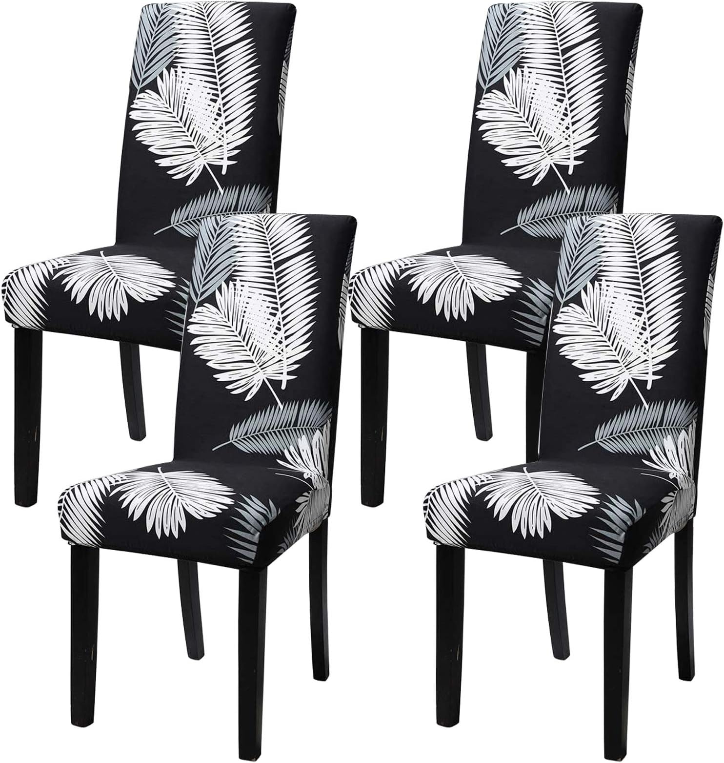 Stretch Dining Chair Covers Removable Washable Short Dining Chair Protect Cover for Hotel, Dining Room, Ceremony, Banquet Wedding Party (4, Black Dark)
