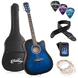 Ashthorpe 41-inch Beginner Cutaway Acoustic Guitar Package (Blue), Full Size Basic Starter Kit w/Gig Bag, Strings, Strap, Tuner, Picks