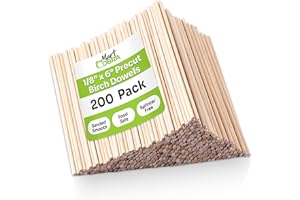 Mart Cobra Wooden Dowel Rods - 200 Pack– 1/8" x 6" Precut Birch Hardwood Dowels, Craft Sticks – Smooth, Food Safe – Small Wood Rods for Art, Crafting, Modeling, Centerpieces, Lollipop Sticks for Craft