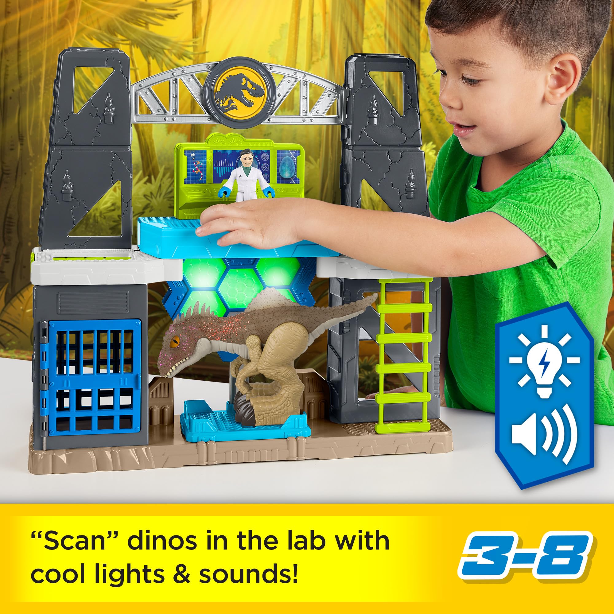 Fisher-Price Imaginext Jurassic World Dinosaur Toys Scan & Glow Dino Playset with Lights & Sounds for Kids Ages 3+ Years