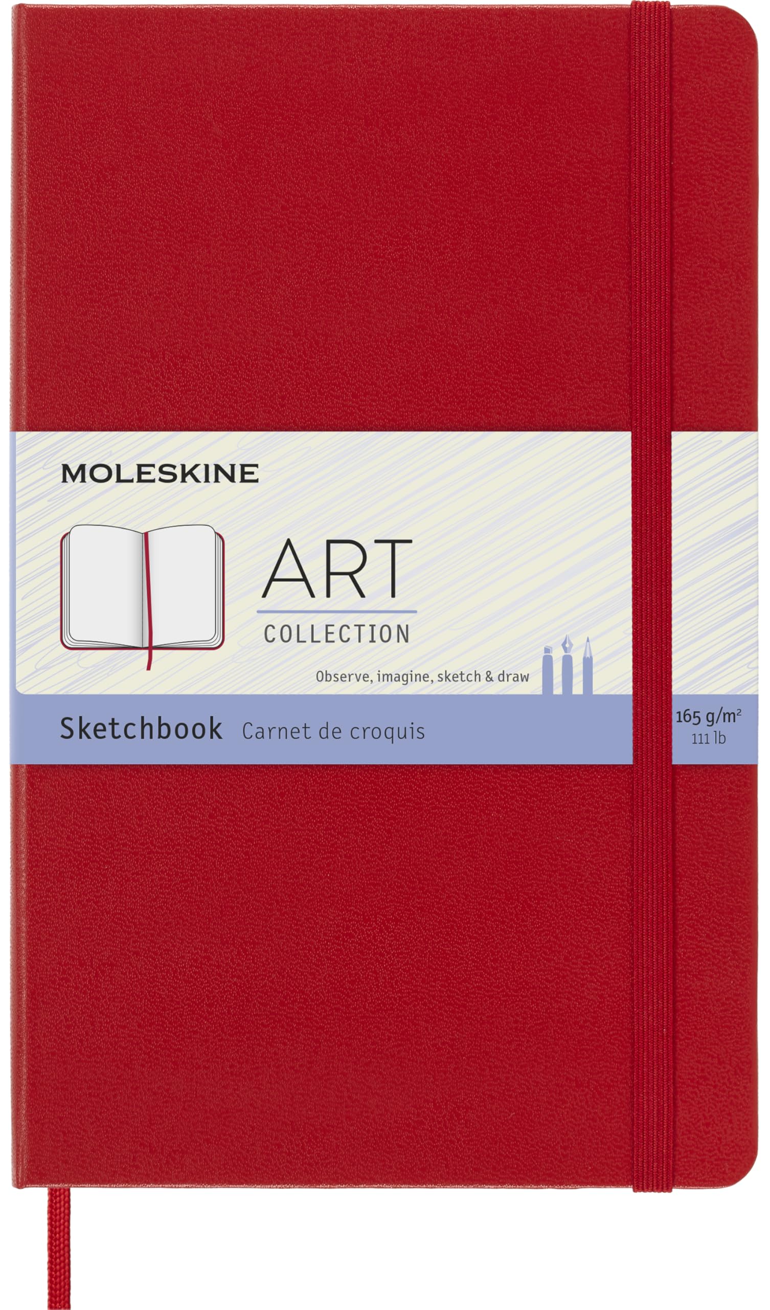 Moleskine Art Sketchbook, Drawing Album Hard Cover, Paper For Watercolors, Gouache and Charcoal, Red, Large, 13 x 21 cm, 80 Pages