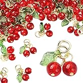 DAWZMR 60 PCS Cherry Charms for Jewelry Making, Mini Cute Fruit Glass Bead Charm Pendant