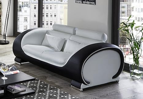 SAM 2-Sitzer Sofa Vigo, weiß/schwarz, Couch aus Kunstleder
