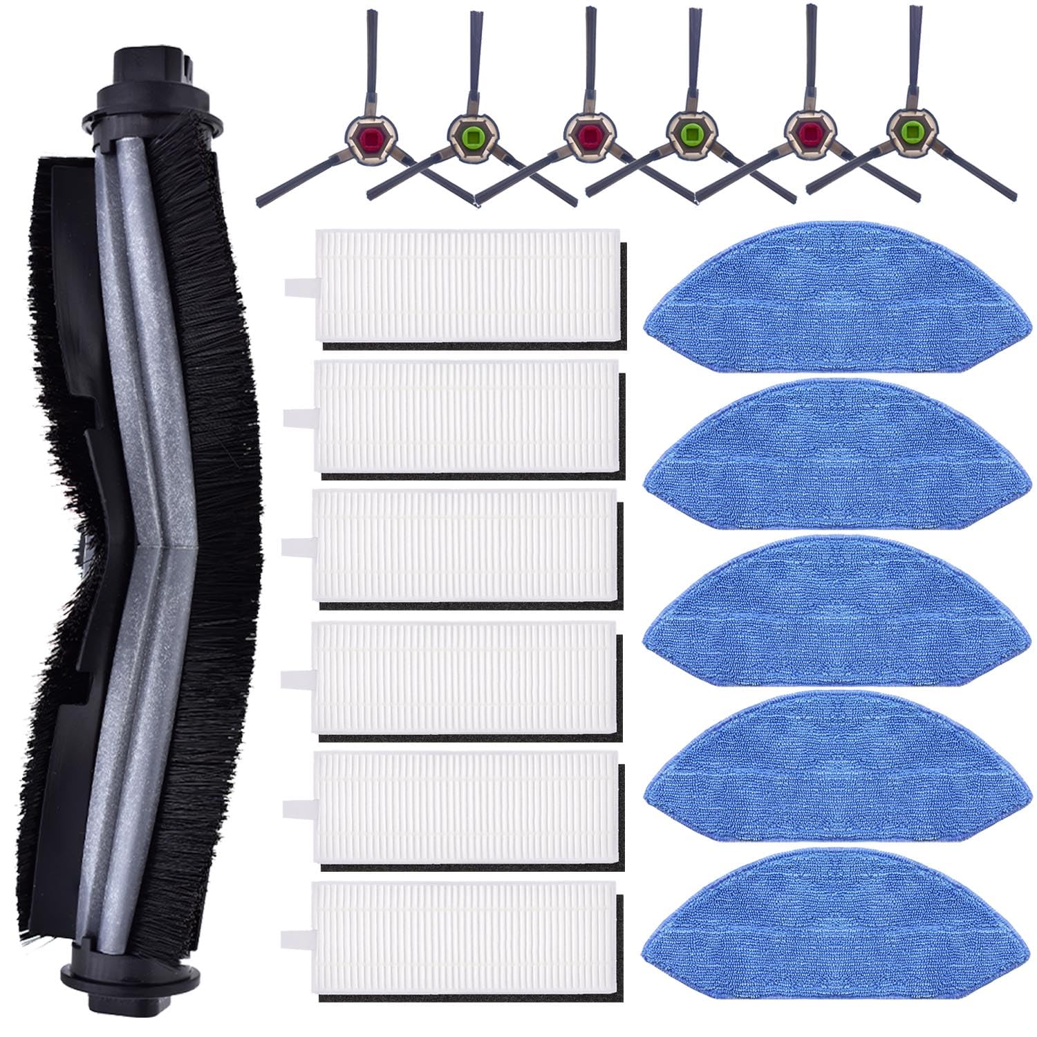 Photo 1 of 18 Pack Accessories Kit for Ecovacs Deebot OZMO U2 DGN22 U2 Pro Robot Vacuum Cleaner, 1 Main Brush, 6 Side Brush, 6 HEPA Filter, 5 Mop Cloth