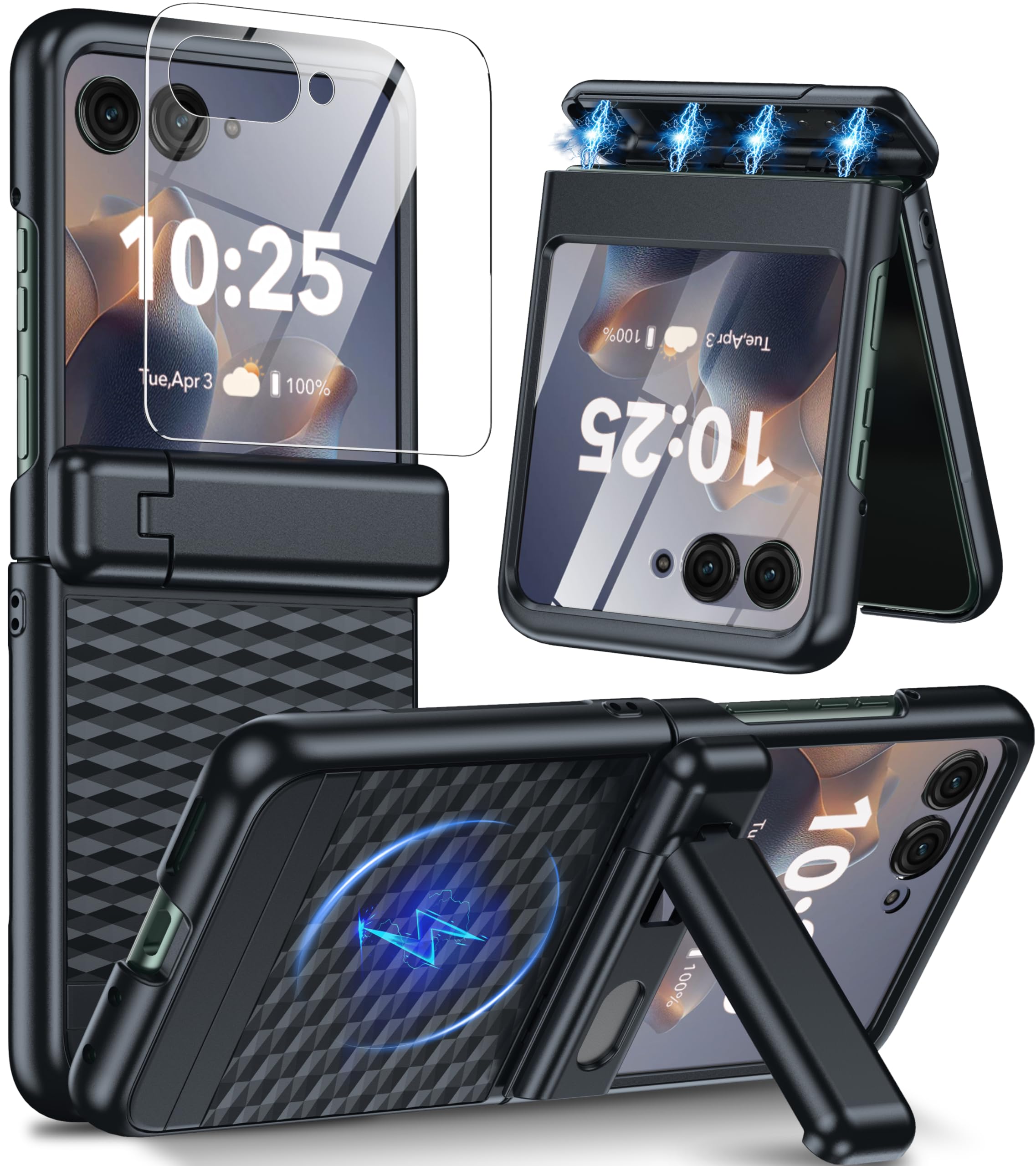 Photo 1 of Magnetic for Motorola Razr Ultra 2025 Case [Fit for Magsafe] [Hinge Protection?Kickstand] [Built-in Screen Protector] [15FT Drop Protection] Shockproof Slim Phone Case for Moto Razr Ultra 2025(Black)