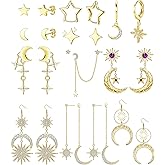 Drperfect 11 Pairs Star And Moon Earrings For Women Sun And Moon Celestial Earrings Hypoallergetic Y2k Starburst Crescent Space Huggie Hoop Stud Dangle Earring Set Gold Silver