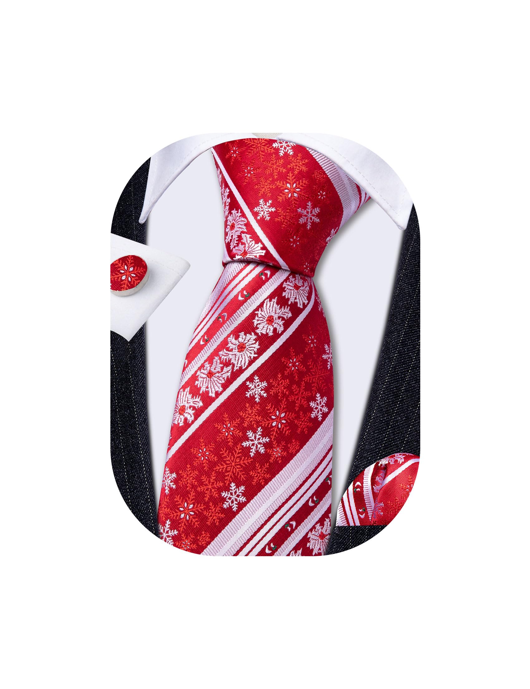 Barry.Wang Mens Christmas Tie Set Red White