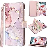 Fingic for Samsung Galaxy S25 Case Wallet for Women Girl[with 9 Card Holder]Marble Rose Gold PU Leather Detachable Wrist Strap Fullbody Slim Shockproof Flip Phone Case for Samsung Galaxy S25,6.2”,2025