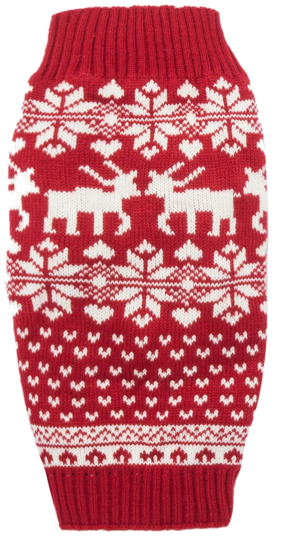 Lanyarco Red Christmas Dog Sweater Reindeer Holiday Festive Dog Christmas Sweater for Dogs Male Female, L Size Large Back Length 15"