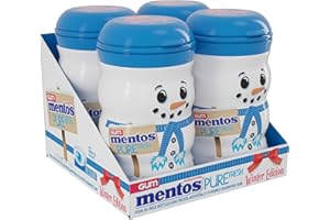 Mentos Sugar-Free Chewing Gum, Fresh Mint Flavor, Winter Edition Snowman Bottle, Holiday Stocking Stuffer, Secret Santa, 50 Count (Pack of 4)