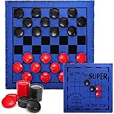 Yarlung Giant Checkers Set Tic Tac Toe Game, 3 in 1 Jumbo Checkers Game Board for Family Camping, Yard, Lawn Games, 2 Players