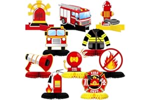 Epakh 10 Pcs Firetruck Birthday Party Decorations Fire Truck Themed Table Supplies Firetruck Honeycomb Centerpieces Fire Truck Plates Firefighter Hat Extinguisher Fireman Party Favor Supplies for Kids