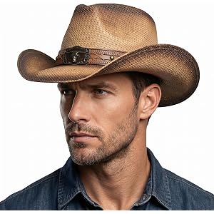 Maixora Straw Cowboy Hat for Men Women, Western Wide Brim Cowgirl Hat | Classic Western Look, Rodeos, Ranch Days, Country Con