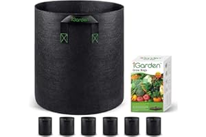 iGarden Grow Bags Tall, 10 Gallon Grow Pots 6 Pack with Handles, Heavy Duty 320G Thickened Nonwoven Fabric Plant Bag for Vegetables, Black