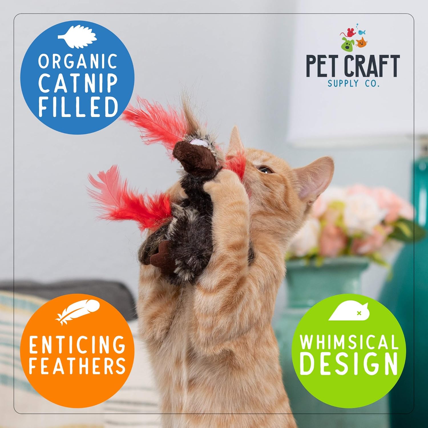 Pet Craft Supply Co. Funky Pheasant Crazy Catnip Cuddler Funny Cuddling Chasing Hunting Irresistible Stimulating Soft Plush Boredom Relief Interactive Cat Toy with Realistic Feathers : Pet Supplies