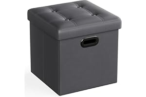 SONGMICS 15 Inches Ottoman with Storage, Footstool, Storage Ottoman with Metal Grommet Handles, Synthetic Leather, 660 lb Loa