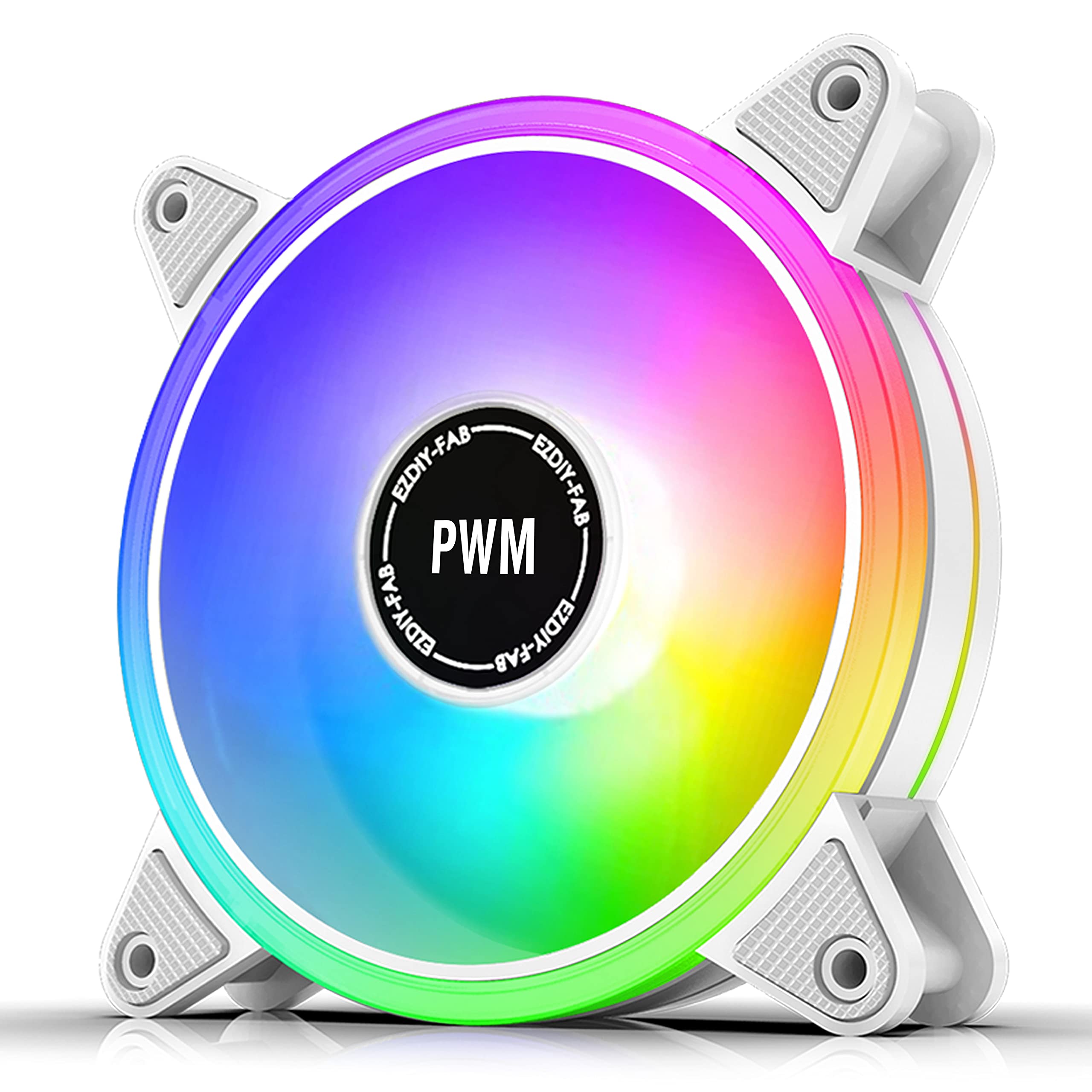 EZDIY-FAB White Moonlight 120mm RGB PWM Case Fan - 1 Pack (5V-3Pin RGB, Compatible with Desktop)