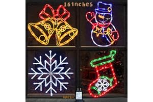 Pytopkto Christmas Decorations - 16" Christmas Window Silhouette Lights Decorations - 4 Pack Colour Lighted Bell ＆ Snowflake ＆ Snowman ＆ Christmas Stocking for Holiday Wall Door Window Decorate