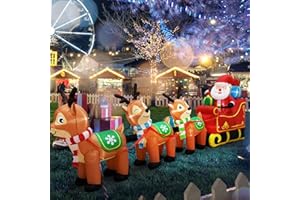EAONE 12 Ft Christmas Inflatables Outdoor Decorations Giant Blow Up Yard Decorations Inflatable Santa Claus on Sleigh and 3 Reindeer, with Built-in LED Lights for Indoor Outdoor Home Holiday Decor