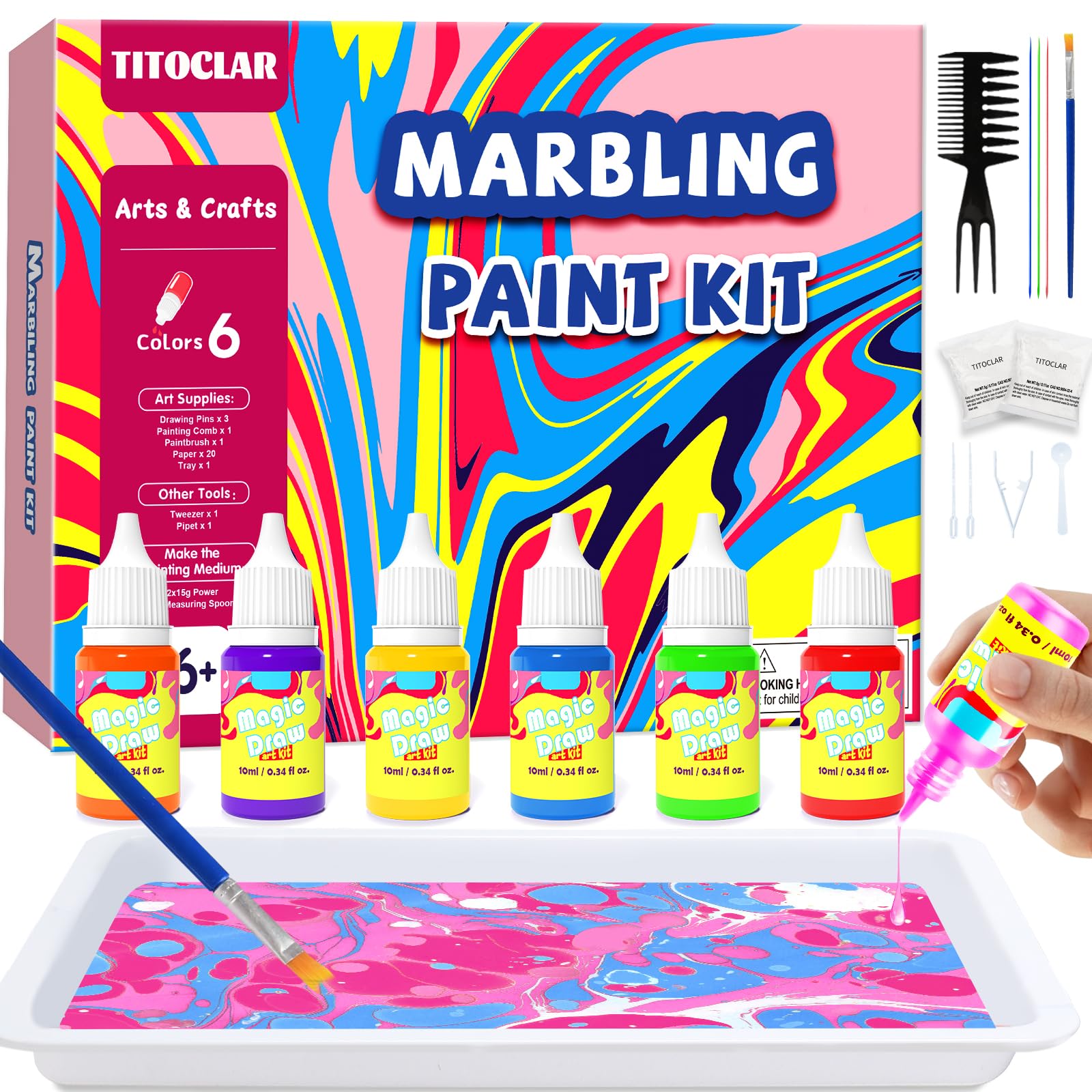 Titoclar Water Marbling Paint for Kids, Art Supplies for Kids,Arts and Crafts for Girls Boys Ages 8-12 6-8 3-5, Birthday Gifts Toys for Girls 3+ Years Old