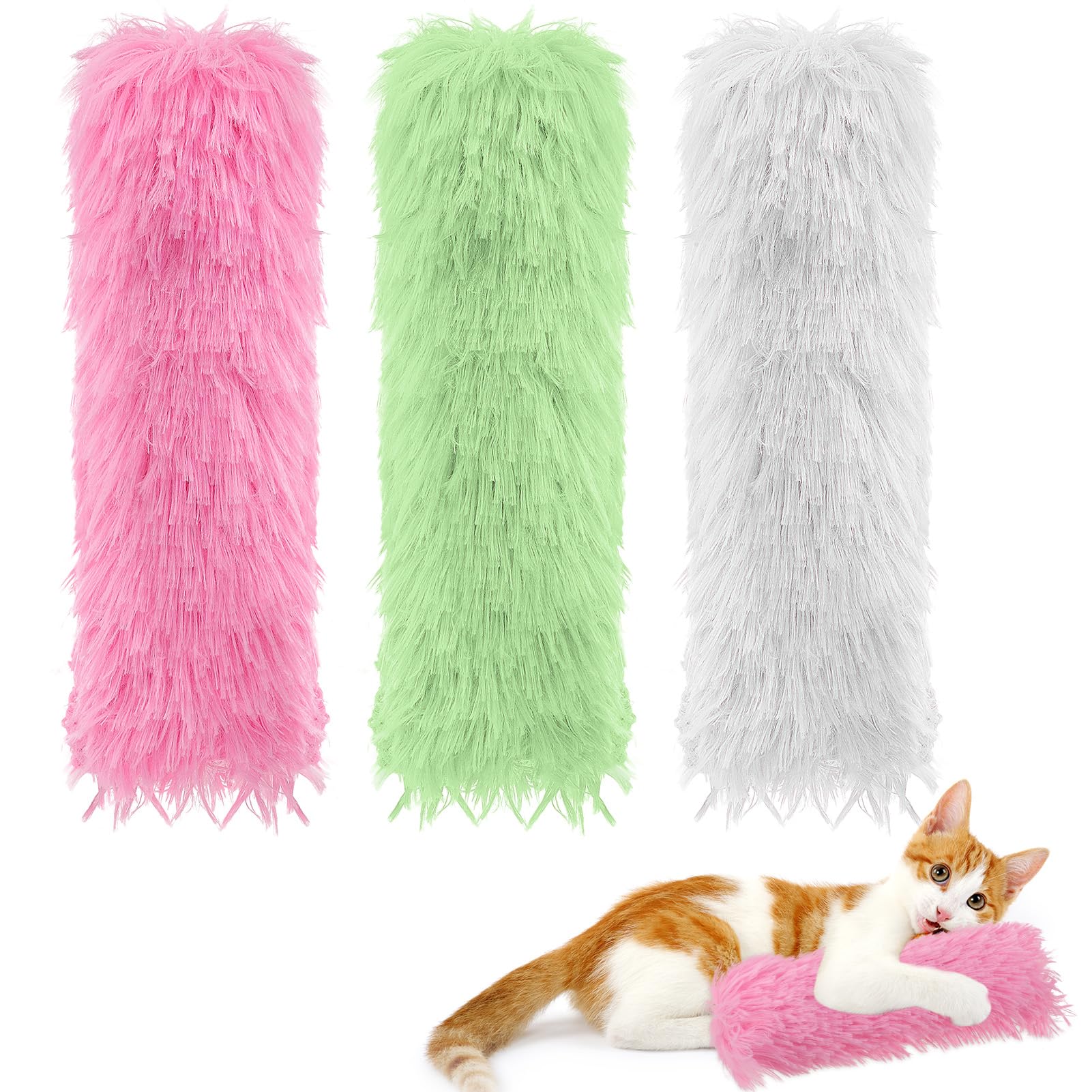 Pinenuts 3 Pcs Cat Catnip Toys, Interactive Cat Teeth Toy with Catmint & Crinkle Pillow Plush for Indoor Cats Kittens Scratch Chewing Teeth Grinding(Green + Pink + White)