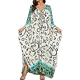 Yanziliu Women Kaftan Dresses Plus Size V-Neck Batwing Sleeves Beach Cover Up 2025 Summer Floral Print Caftan Dress