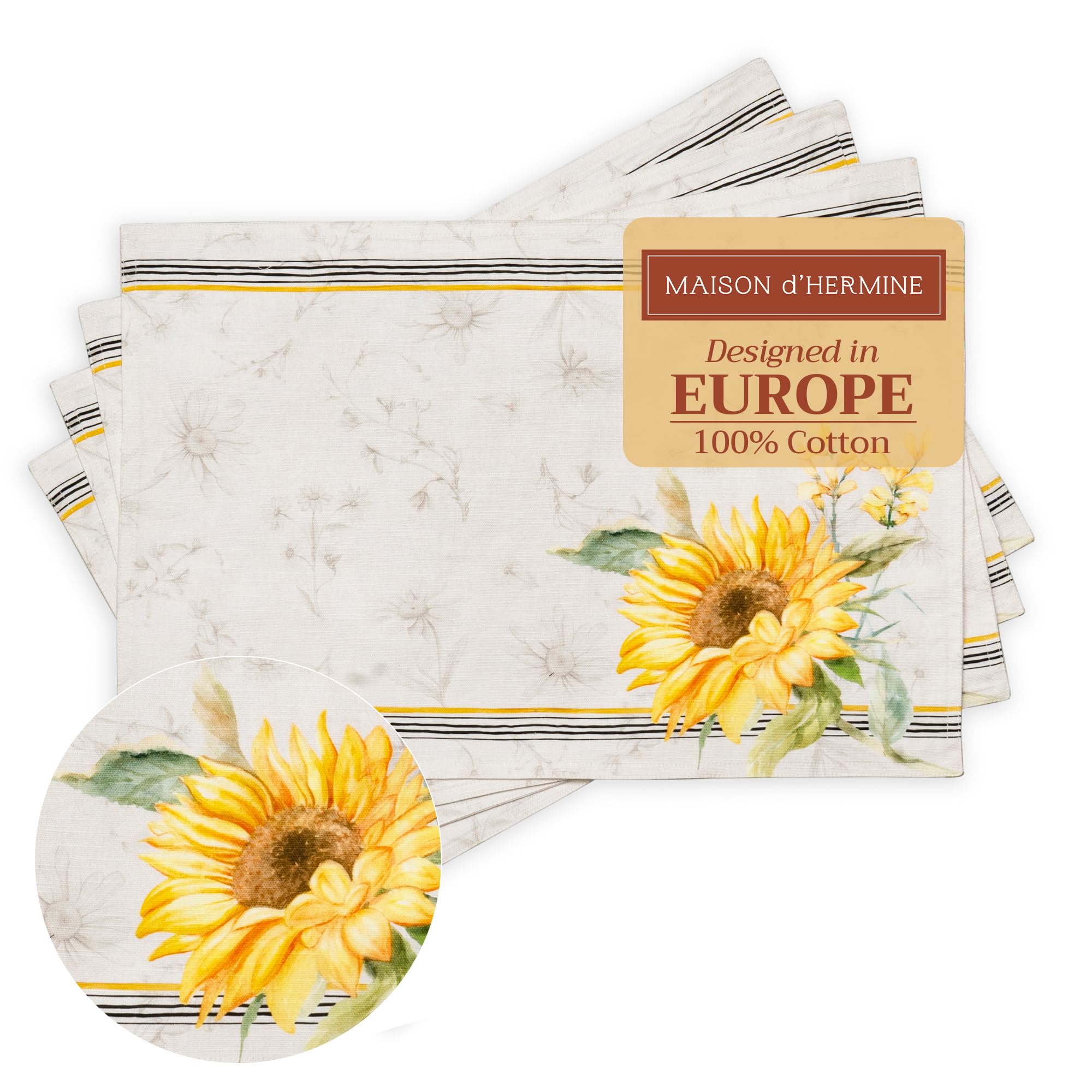 Maison d' Hermine Placemats Set of 4 100% Cotton Washable Reusable Table Mats for Home Kitchen Dining Party Wedding Restaurant Gifts for Mothers Day (Candice, 33 CM x 48 CM)