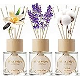 Reed Diffuser Set of 3, Binca Vidou Lavender Vanilla Clean Cotton Natural Scent Oil Diffusers with Sticks for Home Office Bathroom Aromatherapy Decor 1.69oz x 3