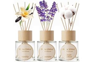 Reed Diffuser Set of 3, Binca Vidou Lavender Vanilla Clean Cotton Natural Scent Oil Diffusers with Sticks for Home Office Bathroom Aromatherapy Decor 1.69oz x 3
