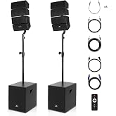 PRORECK Club 3000 12-Inch 4000w DJ Powered PA Speaker System Combo Set with Bluetooth USB Drive Read Function SD Card Remote Control,Two subwoofers and 8 line Array Speakers Set for Church, DJ, Live