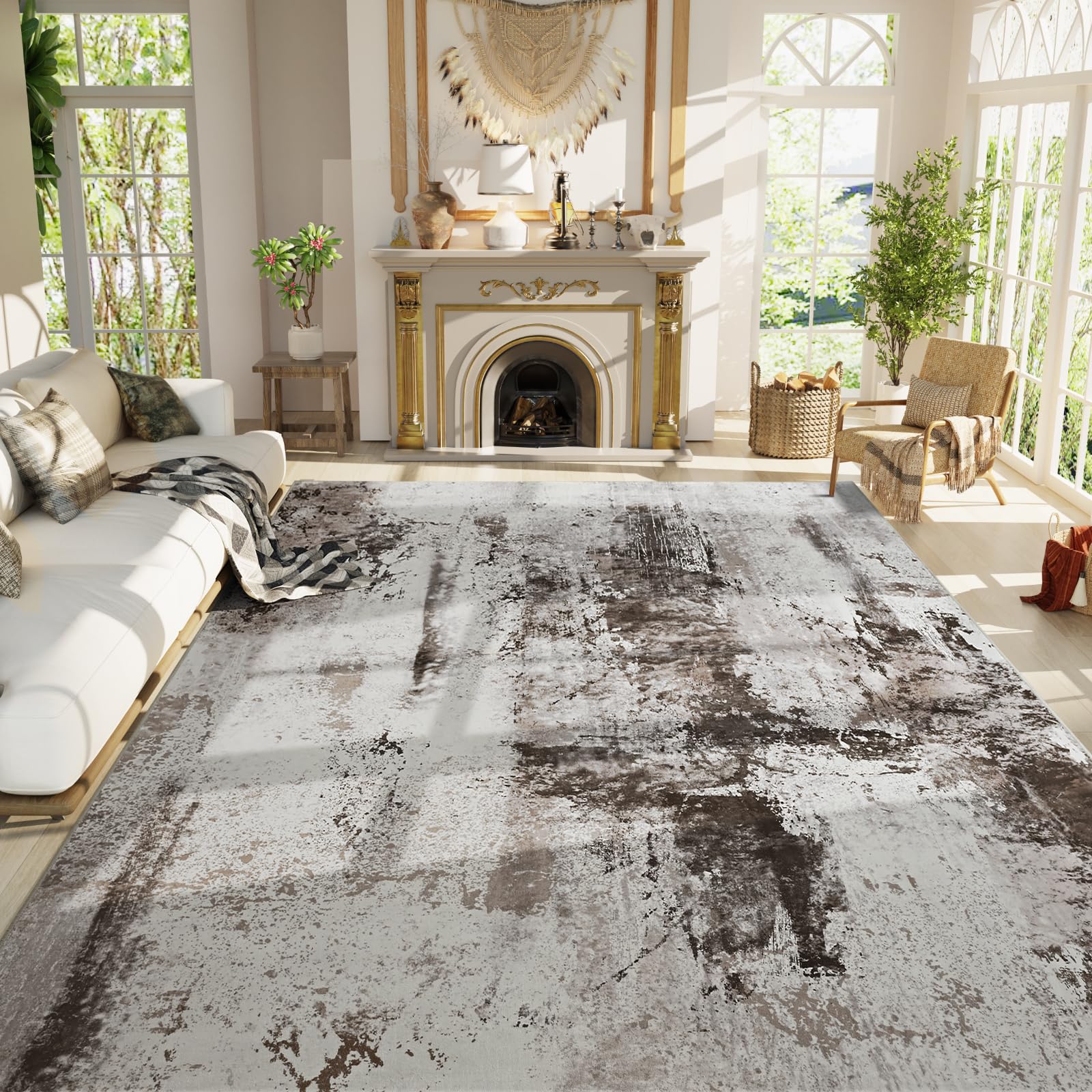 Photo 1 of ***(STOCK PHOTO FOR REFERENCE ONLY/ ITEM MAY DIFFER)***Living Room Rug 7x10 Coffee Area Rugs Machine Washable Abstract Boho Large Rug Non-Slip Non-Shedding Faux Wool Indoor Vintage Carpet for Bedroom, Classroom, Dining Room, Kids Playroom