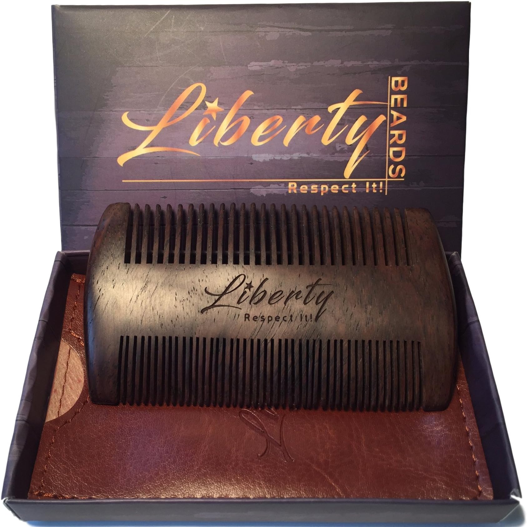 Beard Comb - Handmade Sandalwood - Perfect for Balms and Oils - Dual Action-Fine/Course Tooth - Premium Carrying Case and Gift Box Included - Anti-Static and No Snag