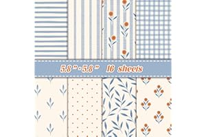 JUNKJWBZ Scrapbook Paper -16 Sheets 5.8x5.8 Inch Vintage Country Floral Plaid Dot Patterns - Scrapbook Paper for Junk Journal Decoupage Card Making and DIY Home Decor