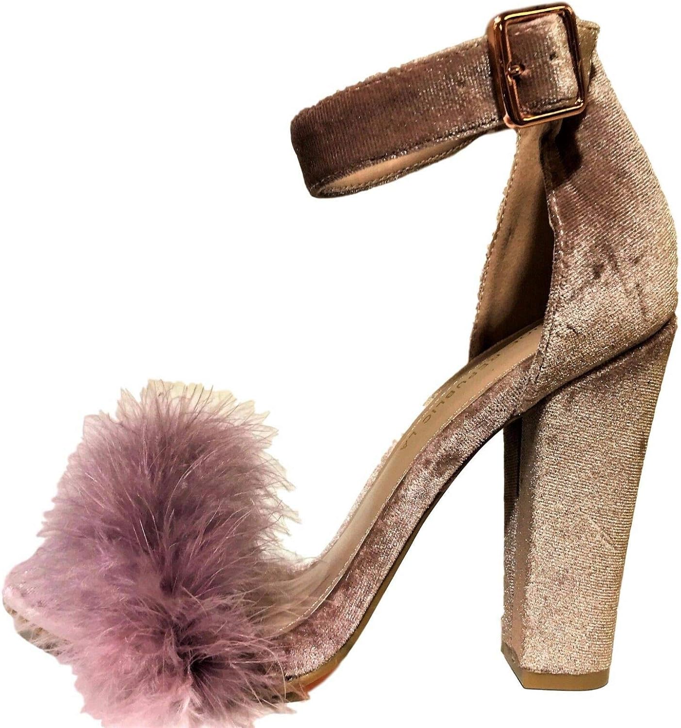 fur block heel sandals
