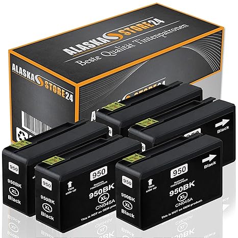 5X Druckerpatrone Komp. für HP 950 XL 950XL Schwarz Black BK für Officejet Pro 8600 8610 8620 8100 8615 8625 251dw 276dw e-Al