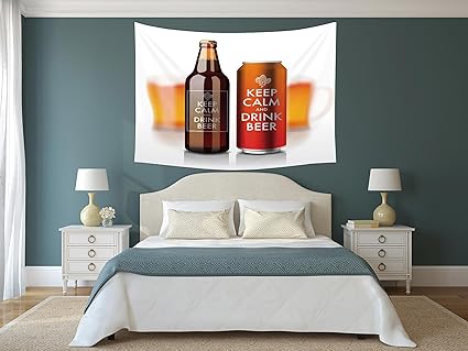 Polyester Tapestry Wall Hanging Man Cave Decor Bottle And Can With Label Keep Calm And Drink Beer Cool Refreshments Drink Decorative Multicolor Wall