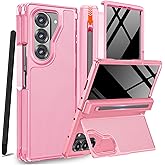 NINKI for Samsung Galaxy Z Fold 7 Case with S Pen Holder & Slim Stylus and Kickstand,Built in Privacy Screen Protector, Hinge Phone Cover for Samsung Z Fold 7 Case with S Pen Slot – Two Tone Pink