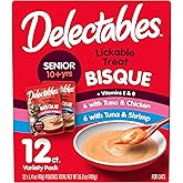 Delectables Lickable Treat Bisque Senior 10+ Wet Cat Treat Variety Pack, Food Topper, Hydrating, Grain-Free, No Fillers, No By-Products, No Added Preservatives, 1.4oz Pouch, 12ct