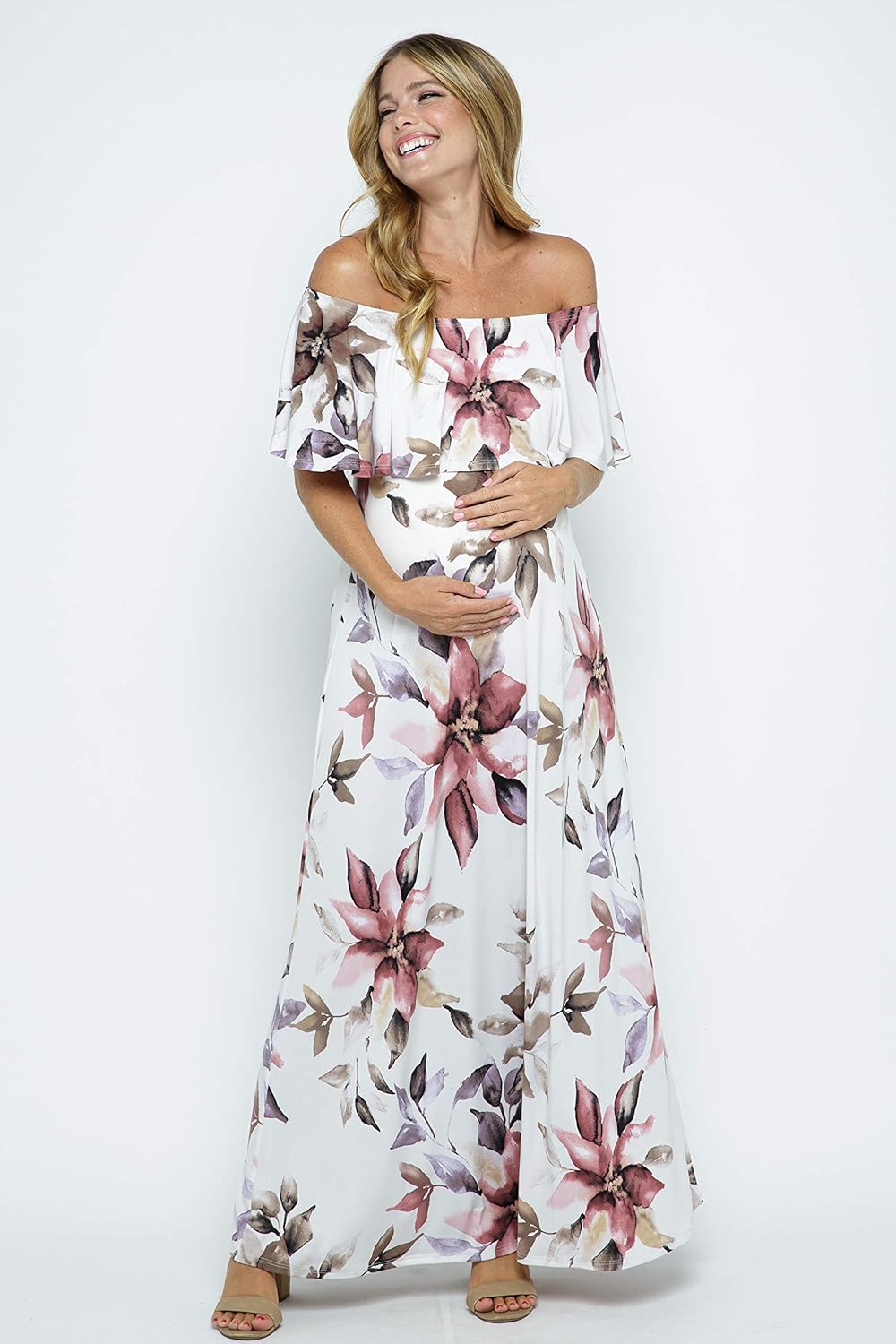 HELLO MIZ Women's Ruffle Off The Shoulder Maxi Maternity Dress - Made in USA at  Women’s Clothing store