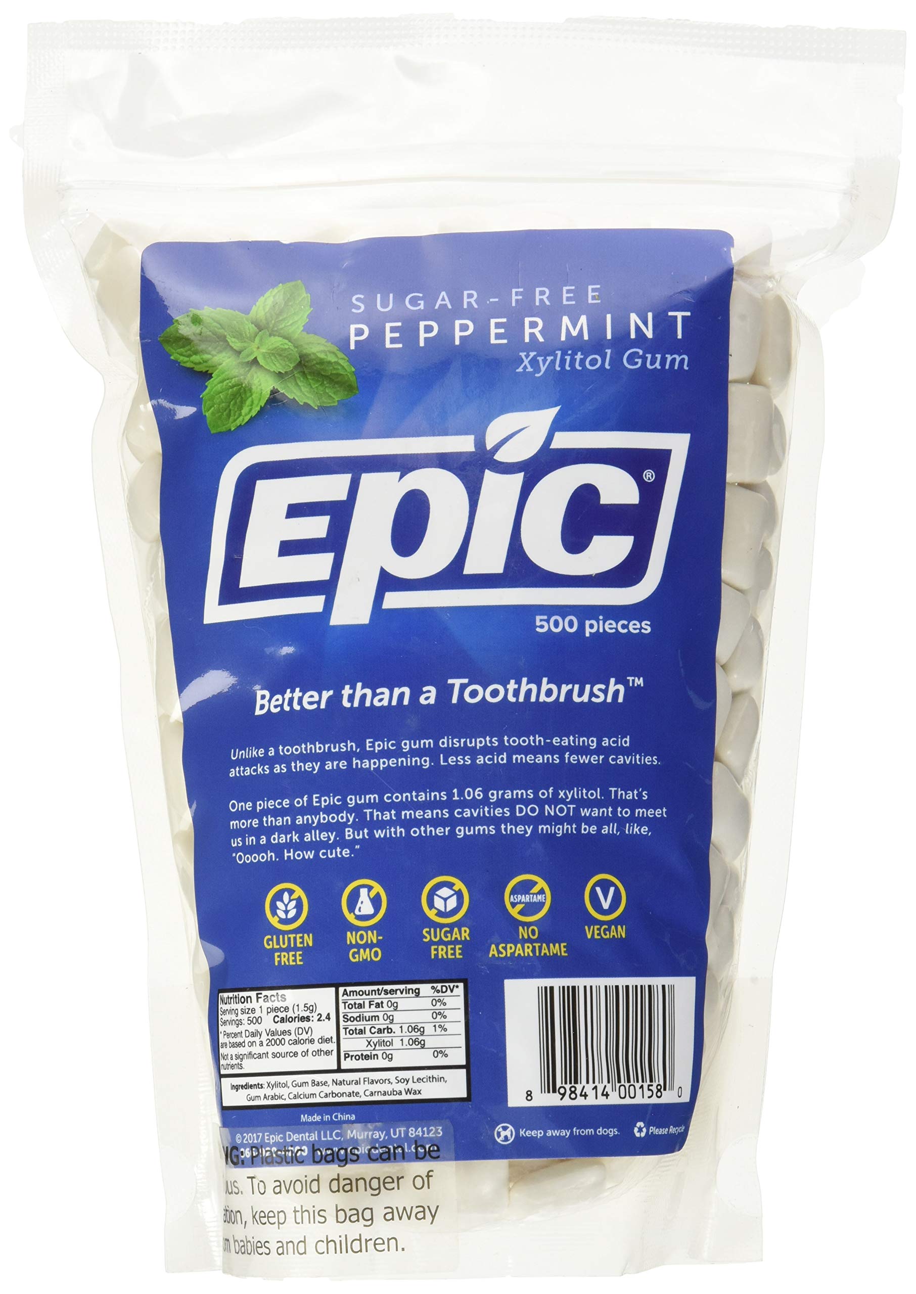 Epic Dental 100 Xylitol Sweetened Gum, Bubblegum Flavor