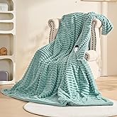 AEPINBH Heated Electric Blanket Throw, 6-Level Fast Heating, 4-Hour Auto-Off, Soft&Warm Stripe Faux Rabbit Fur, for Couch Home Office, with Overheating Protection & ETL Certified (Green, 50"X60")