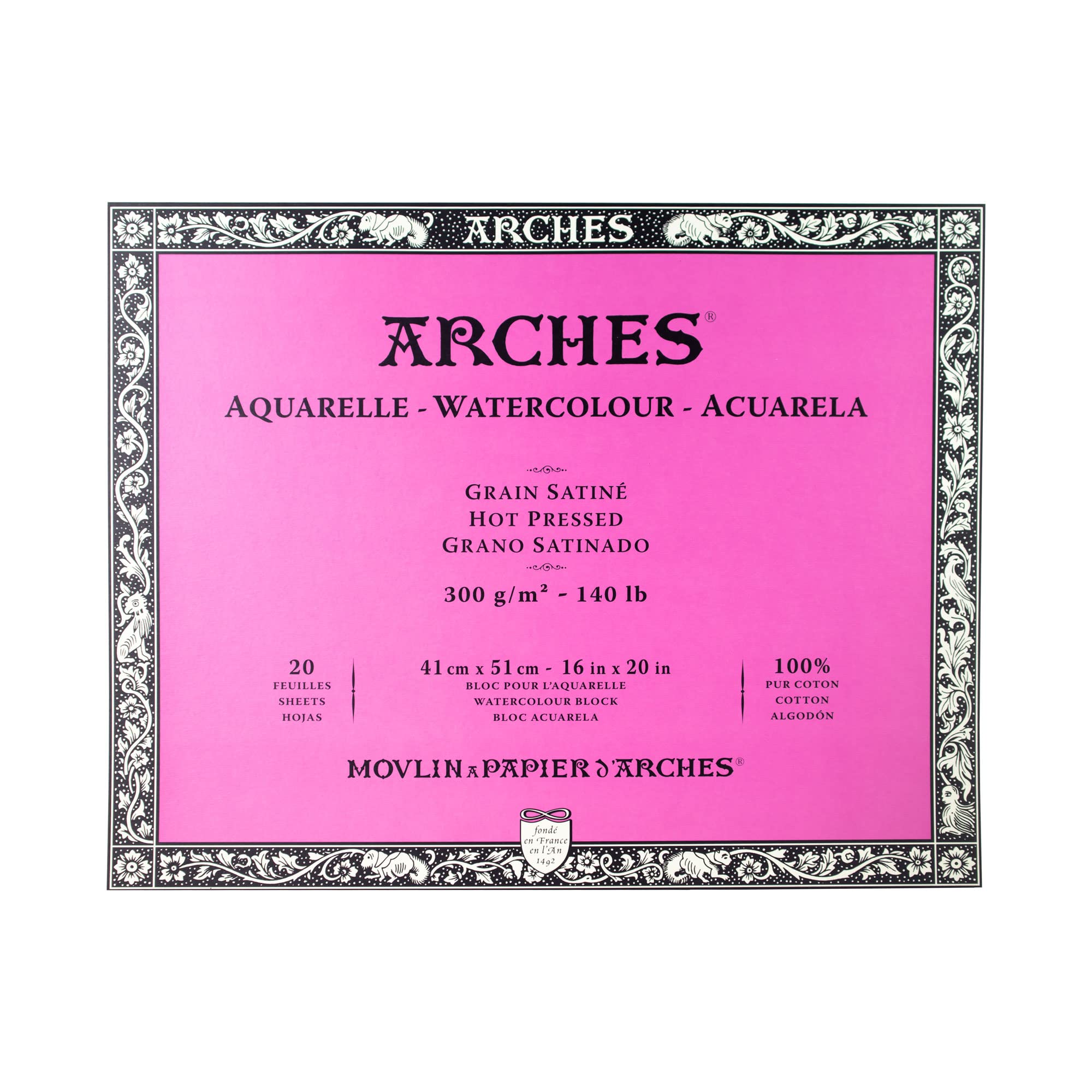 1711606 Arches Aquarelle Watercolour Paper, Cardboard, Paper, White, 41 x 51 CM