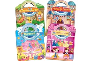 Kalysky Dress Up Sticker Books for Girls Ages 2-4 4-8, Reusable Puffy 3D Sticker Books for Toddlers 2-4 Years Include Princess Mermaid Fairy and Fashion Girl,Activity Books for Toddlers 1-3
