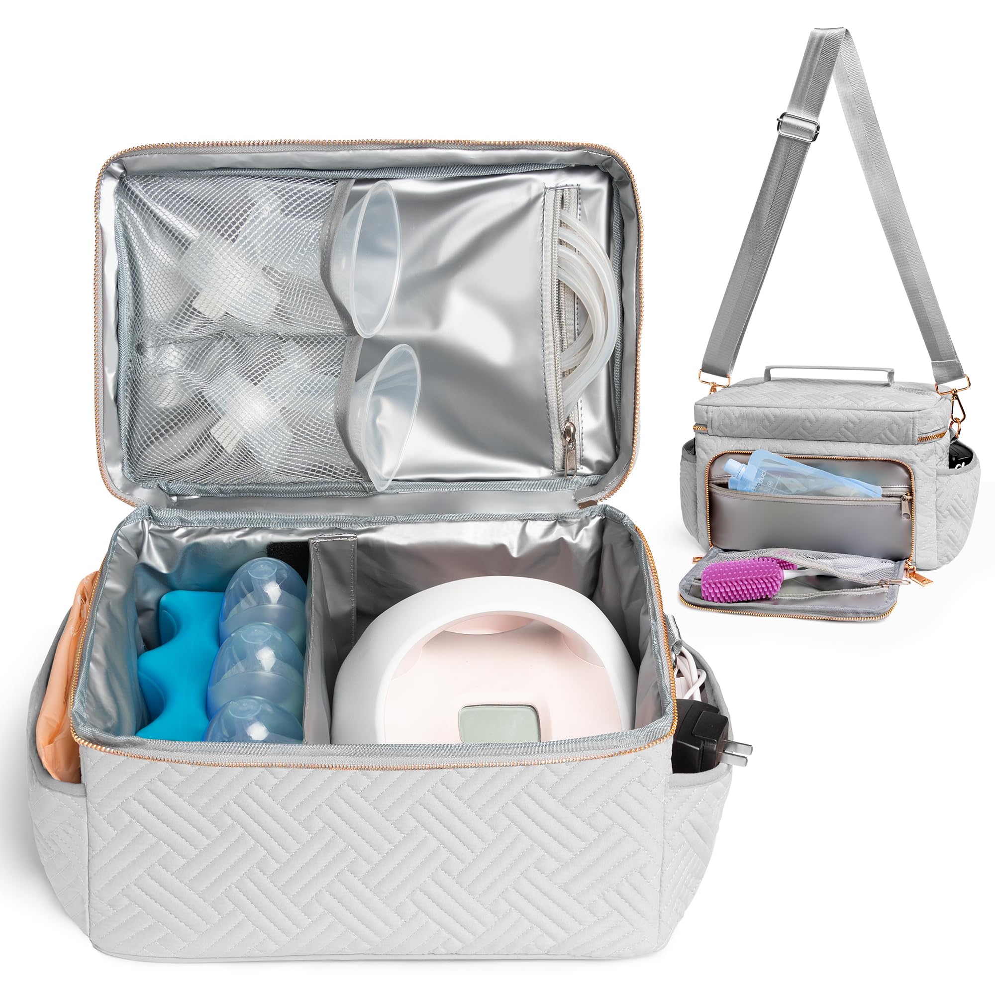 Photo 1 of Breast Pump Bag Compatible with Spectra S1 S2 Gold Breastpump Carrying Case for Work Travel EliteMom Breastmilk Pumping Essentials Tote Bag with Cooler & Strap