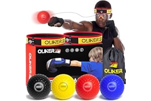 OLIKER Boxing Reflex Ball for Kids, 4 Levels Boxing Ball with 2 Headbands, 1 Pair Gloves and 1 Goggles, Perfect for Reaction, Punching Speed and Hand Eye Coordination Training