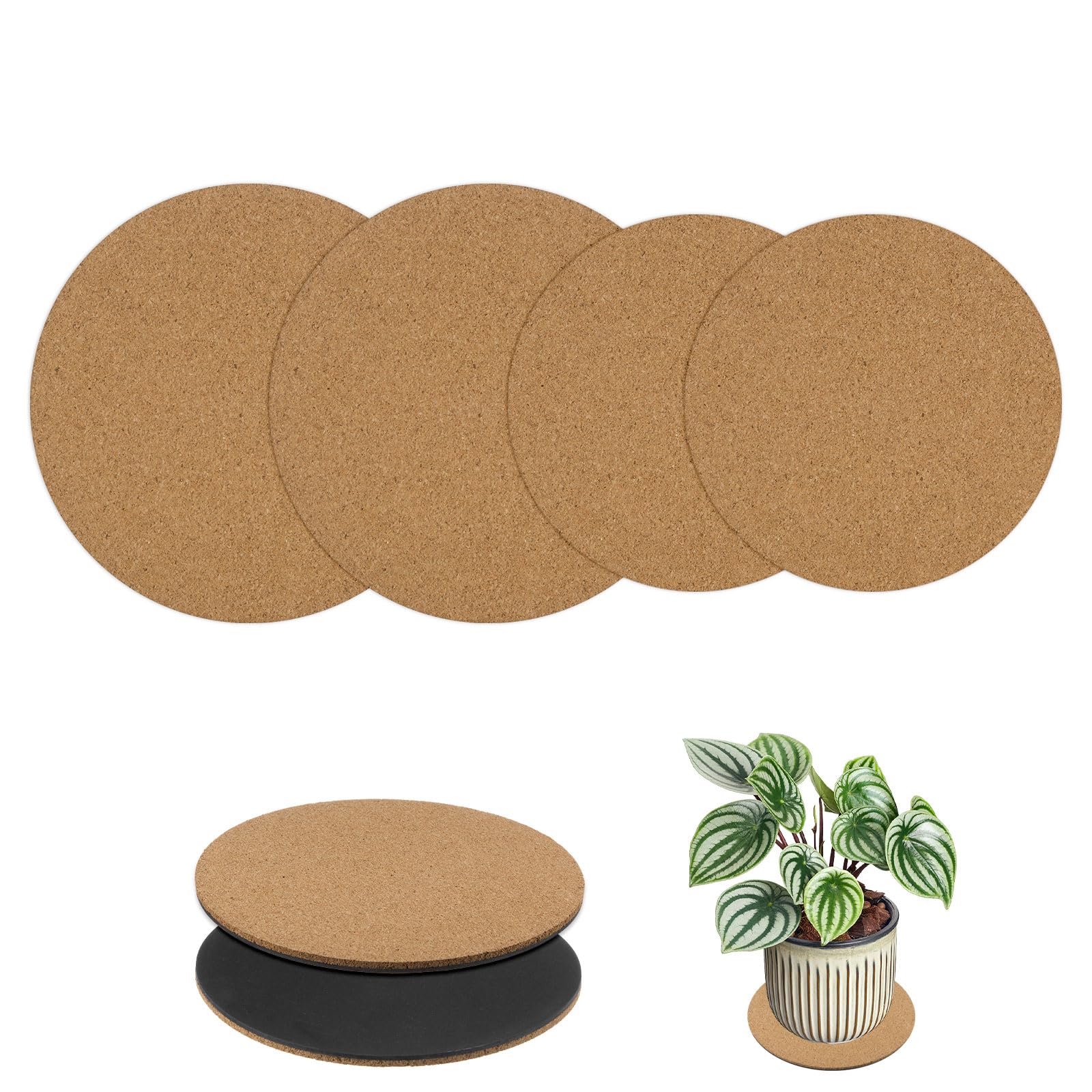 M METERXITY 4-Pack Cork Plant Coasters, 4/6 Inch Round Coasters Pads Cork Plant Mats Cork Pads for Plants/House/Garden/Indoors/Outdoors, Plant Cork Mats [2 Sizes]
