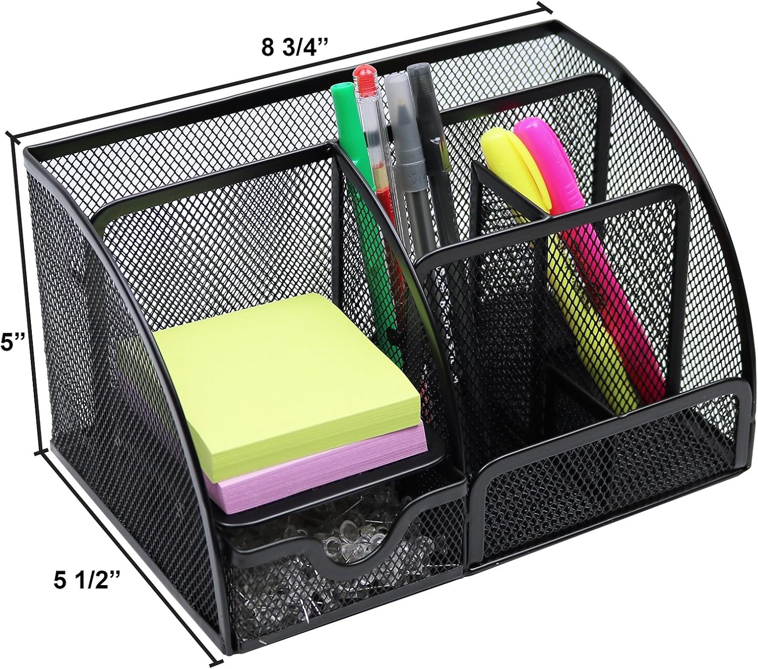 Greenco Mesh Office Supplies Desk Organizer Caddy, 6 Compartments, Black : Office Products