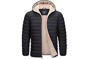 Cotrasen Mens Puffer Jacket Sherpa Lined Water Resistant Hooded Full Zip Mid-Weight Warm Insulated Winter Coat
