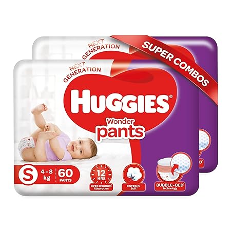 Huggies Wonder Pants, Small Size Diapers Combo Pack of 2, 60 Counts Per Pack, 120 Counts